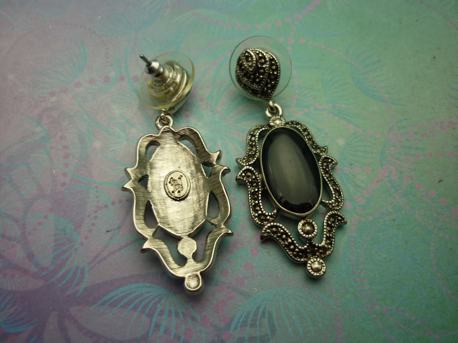 Vintage Sterling Silver Earrings - Black Onyx - Image 2