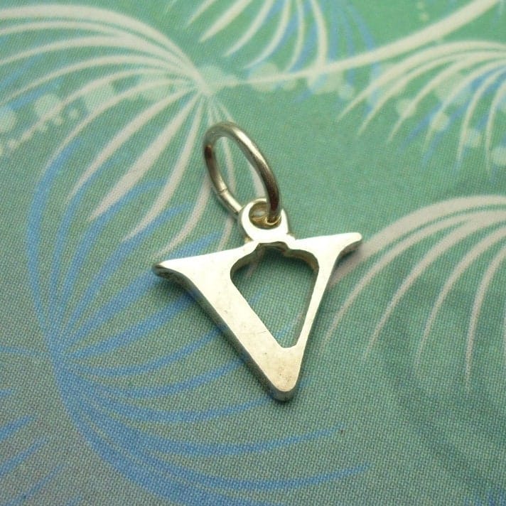 Vintage Sterling Silver Dangle Alphabet Charm - Large V