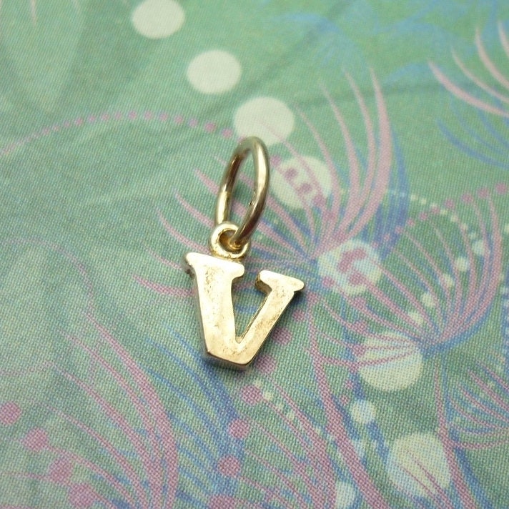 Vintage Sterling Silver Alphabet Dangle Charm - Small V