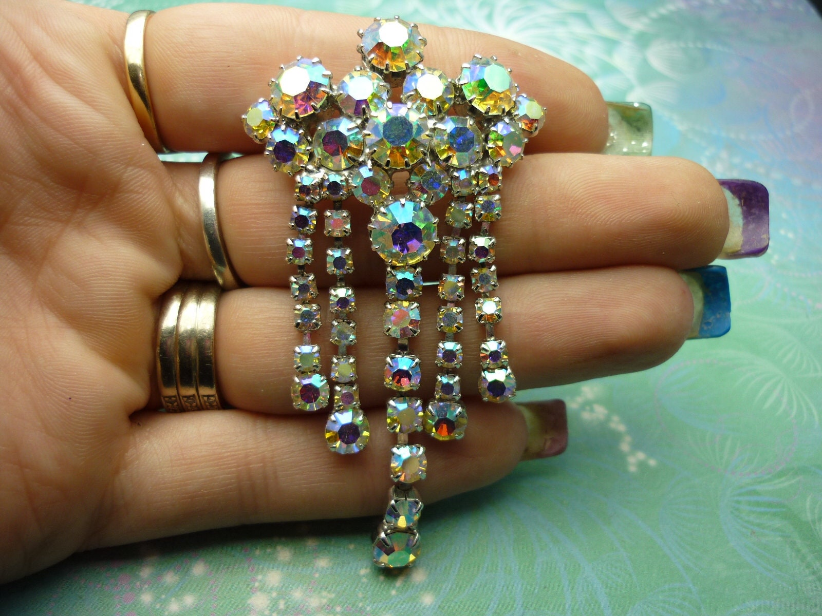 Sparkling Vintage Crystal Dangle Brooch - Unique Accessory - Mothers Day Gift - Present for Her - Christmas Idea - Image 3