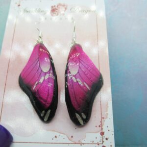 Butterfly Earrings Pink and Black - Fairy Jewellery, Fun Gift for her Fairy Wing Earrings - Sparkly - Resin with Glitter Finish