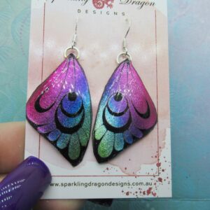 Butterfly Earrings Pink and Blue with Crescents - Fairy Jewellery, Gift for her Fairy Wing Earrings - Sparkly - Resin with Glitter Finish