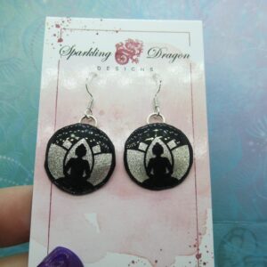 Lotus Peaceful Meditating Yoga Earrings - New Age Boho gift - Sparkling Silver in Resin with Glitter Finish