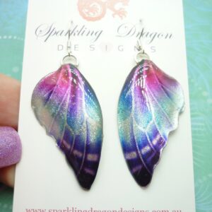 Butterfly Earrings Misty Pink, Blue & Purple - Fairy Jewellery, Fun Gift for her Fairy Wing Earrings - Sparkly - Resin with Glitter Finish