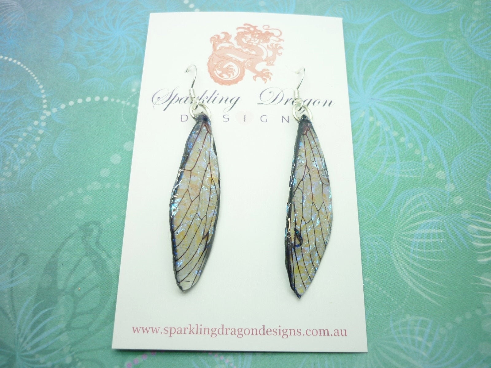 Butterfly Shimmer Blue & Grey Earrings - Fairy Jewellery Fun Gift Fairy Wing Earrings - Sparkly - Resin with Glitter Finish Dragonfly - Image 9