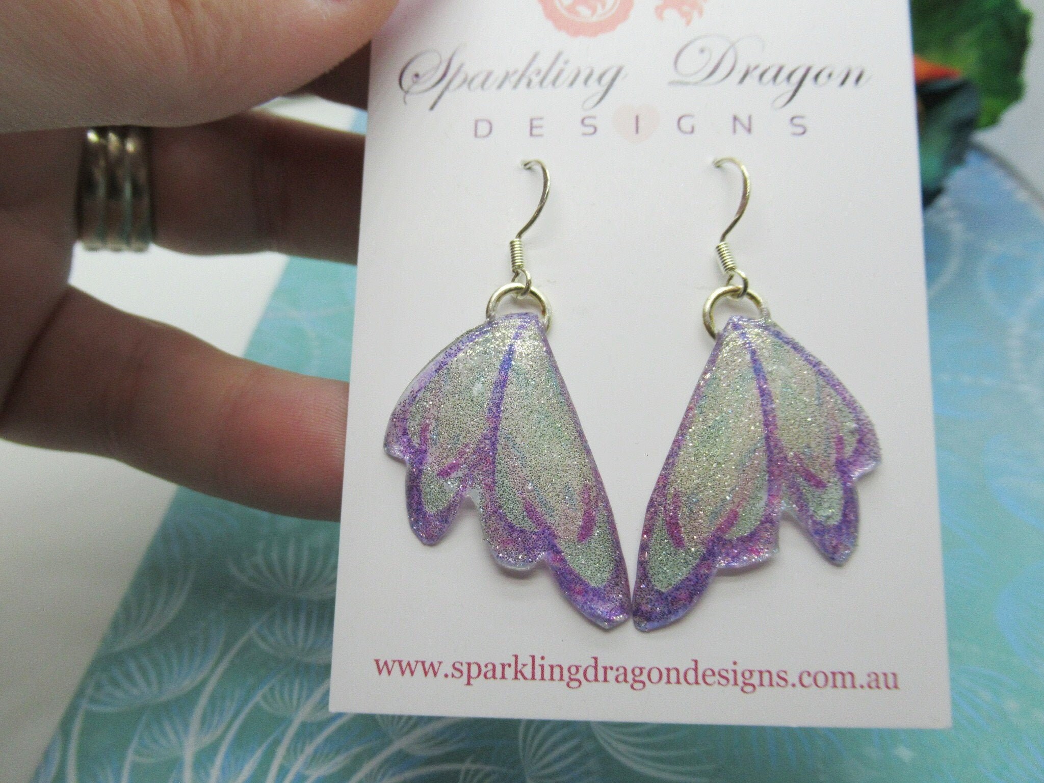 Butterfly Earrings Sparkling Silver & Purple - Fairy Jewellery, Fun Gift for her Fairy Wing Earrings - Sparkly - Resin with Glitter Finish - Image 2