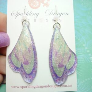Butterfly Earrings Sparkling Silver, Purple/Blue - Fairy Jewellery Fun Gift for her Statement Present Sparkly - Resin with Glitter Finish