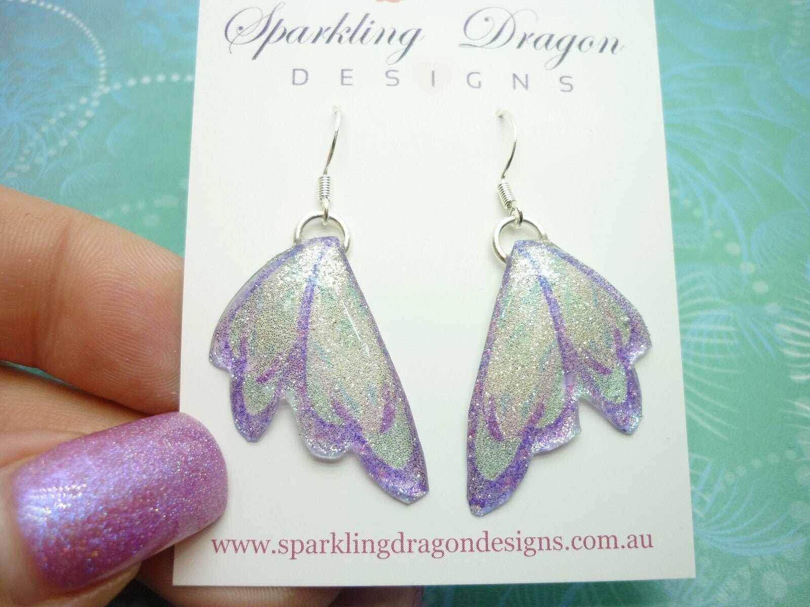 Butterfly Earrings Sparkling Silver & Purple - Fairy Jewellery, Fun Gift for her Fairy Wing Earrings - Sparkly - Resin with Glitter Finish - Image 7