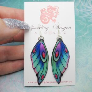 Butterfly Wing Earrings Blue & Purple - Fairy Wing Jewellery, Gift for Someone Special - Sparkly - Resin with Glitter Finish