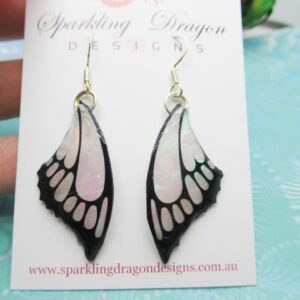 Butterfly Wings with Point Earrings Colour Shift Pink & Green - Fairy Jewellery, Fairy Wing Earrings - Sparkly - Resin with Glitter Finish
