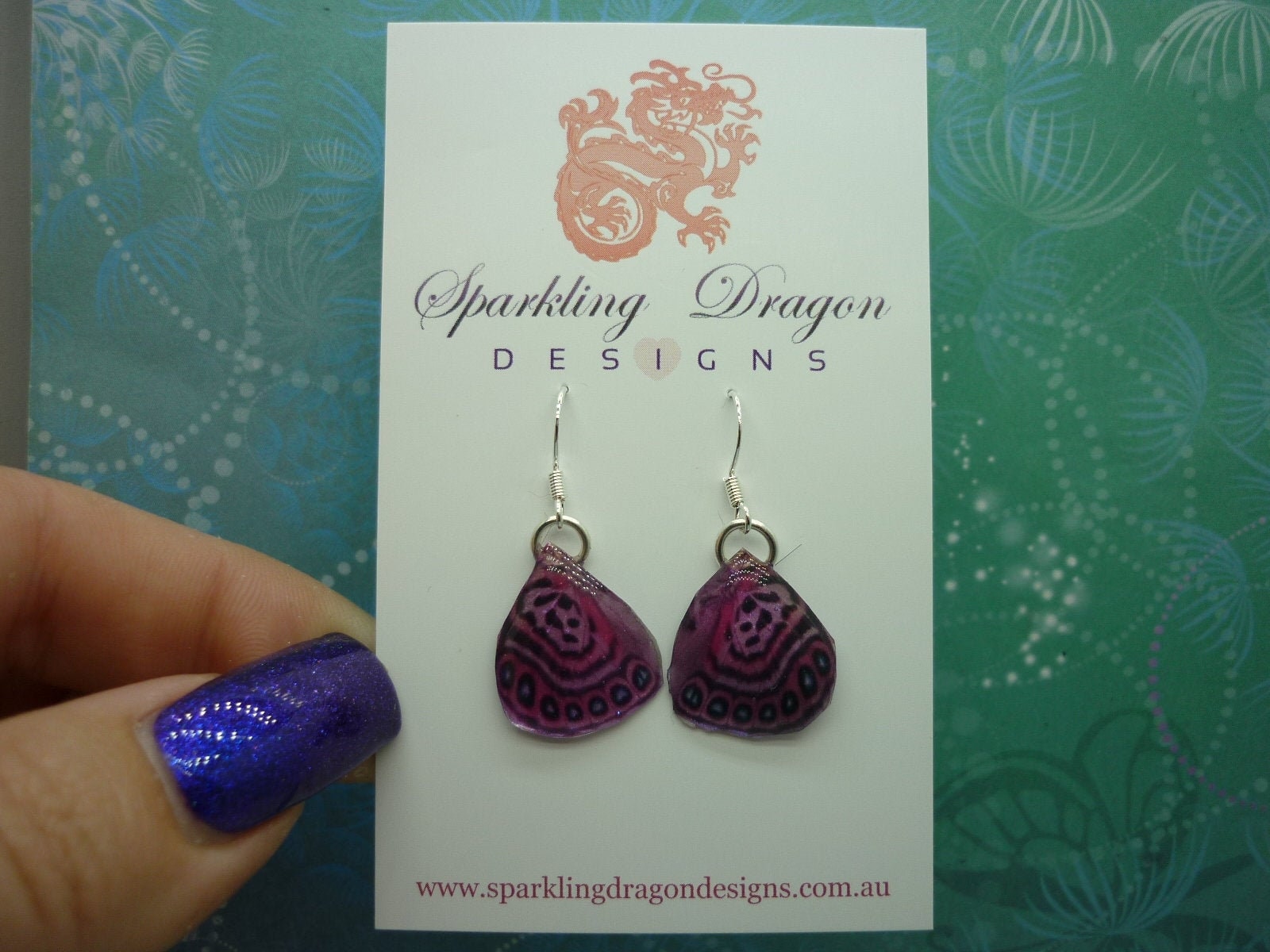 Butterfly Wing Earrings Stunning Pink - Fairy Jewellery, Fun Gift for her Fairy Wing Earrings - Sparkly - Resin with Glitter Finish - Image 3
