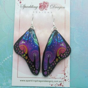 Butterfly Wing Earrings Swirling Rainbow - Fairy Jewellery, Fun Gift for her Fairy Wing Earrings - Sparkly - Resin with Glitter Finish
