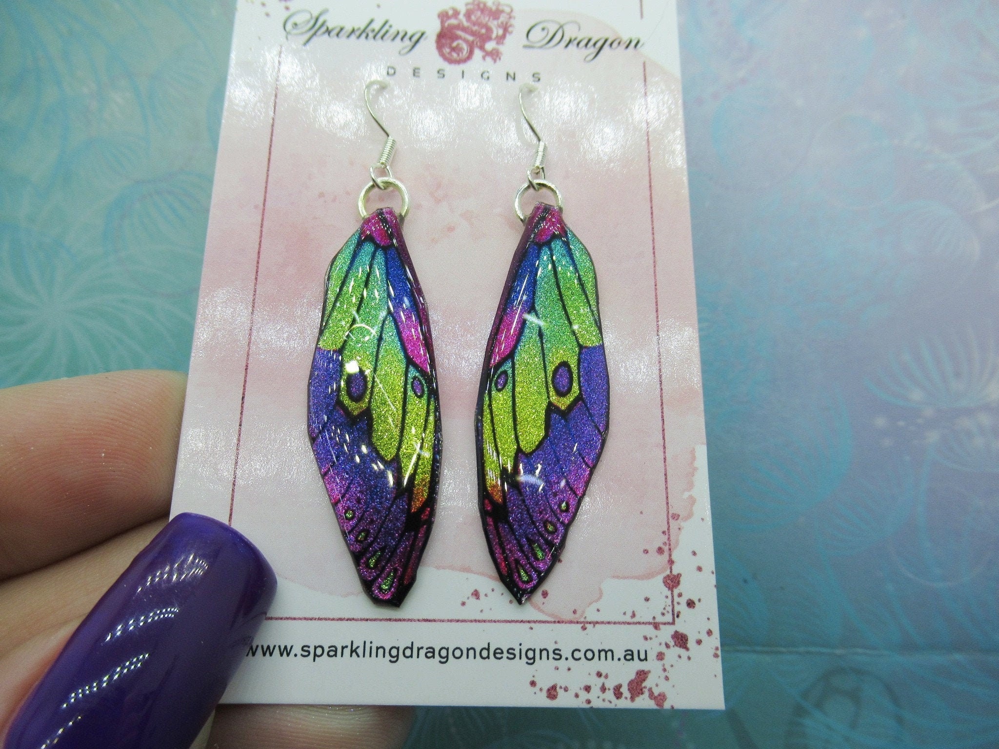 Butterfly Earrings Pale Purple Yellow Sparkle - Fairy Jewellery, Fun Gift for her Fairy Wing Earrings - Sparkly - Resin with Glitter Finish