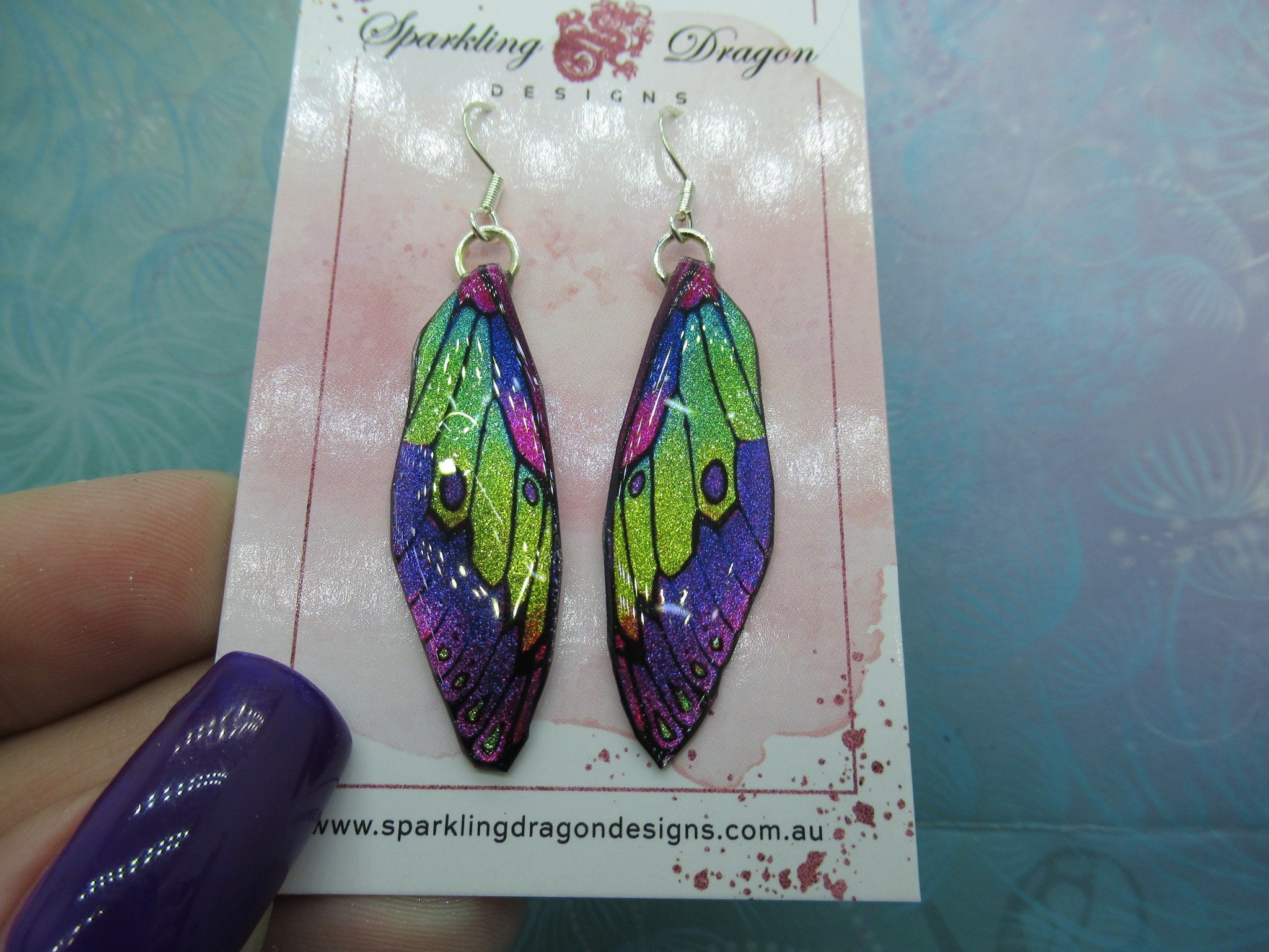 Butterfly Earrings Pale Purple Yellow Sparkle - Fairy Jewellery, Fun Gift for her Fairy Wing Earrings - Sparkly - Resin with Glitter Finish - Image 2