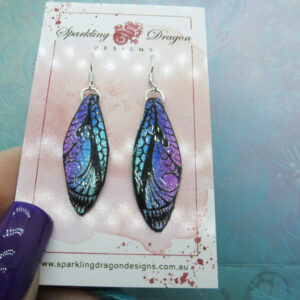 Butterfly Earrings Purple, Pink, Blue & Black Sparkle -Fairy Jewellery Fun Gift for Statement Present Sparkly - Resin with Glitter Finish