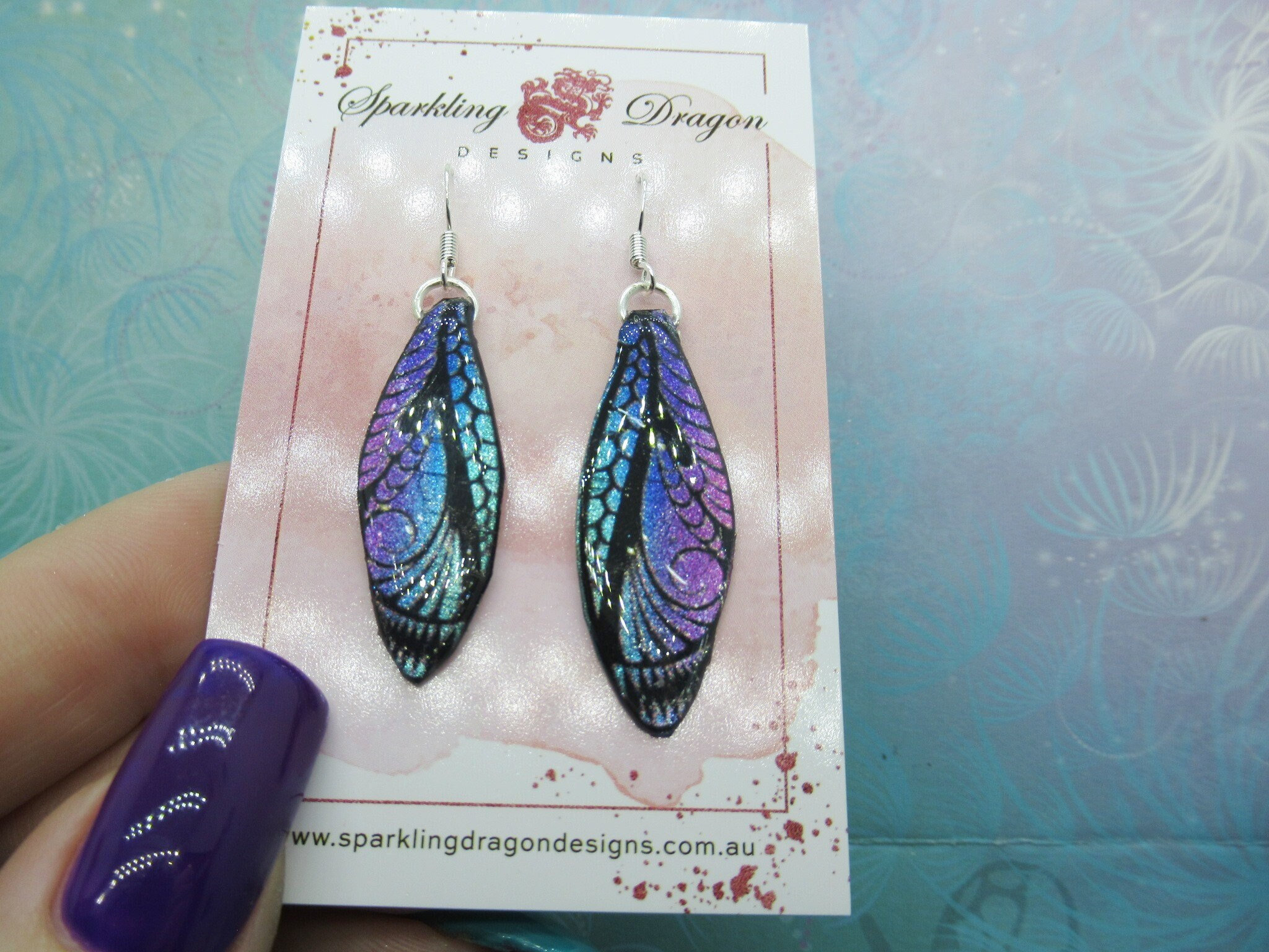 Butterfly Earrings Purple, Pink, Blue & Black Sparkle -Fairy Jewellery Fun Gift for Statement Present Sparkly - Resin with Glitter Finish