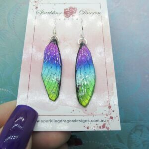 Butterfly Earrings Pink to Green Yellow Sparkle - Fairy Jewellery, Fun Gift for her Statement Present Sparkly - Resin with Glitter Finish