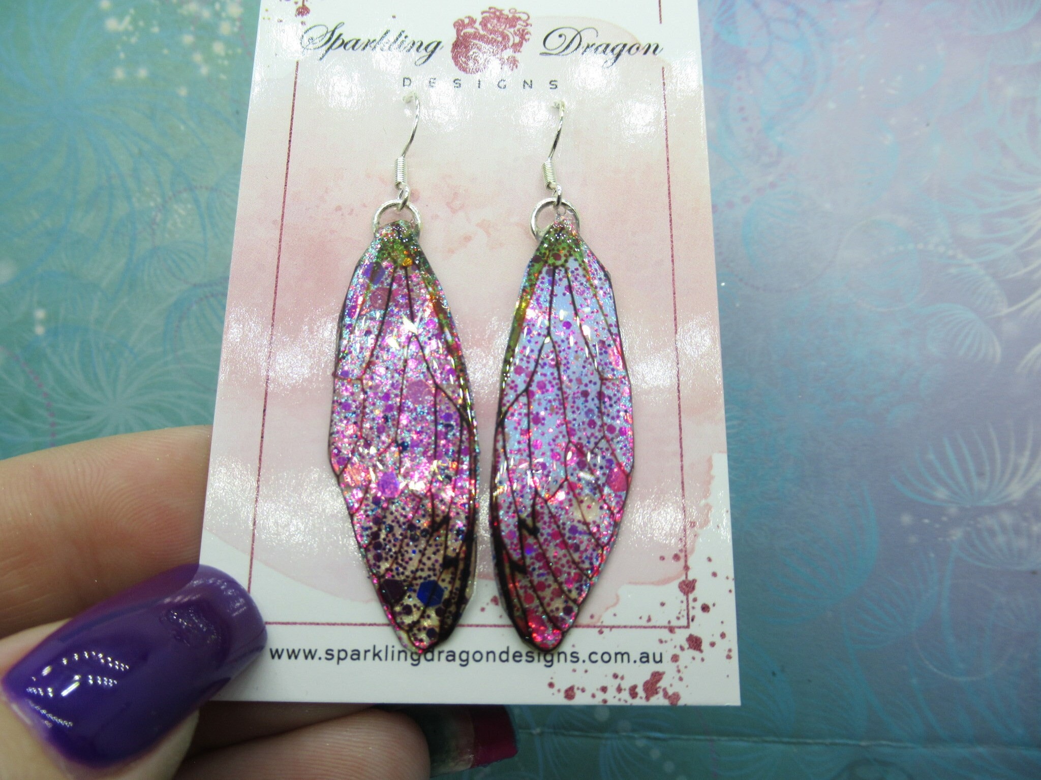 Butterfly Earrings Sparkly Purple & Pink - Fairy Jewellery, Fun Gift for her Fairy Wing Earrings - Sparkly - Resin with Glitter Finish - Image 3