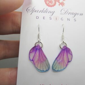 Butterfly Wing Dainty Earrings Blue & Pinke - Fairy Jewellery, Fun Gift for her Fairy Wing Earrings - Sparkly - Resin with Glitter Finish