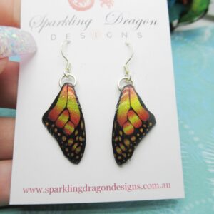 Butterfly Wing Earrings Yellow & Orange - Fairy Jewellery, Fun Gift for her Fairy Wing Earrings - Sparkly - Resin with Glitter Finish