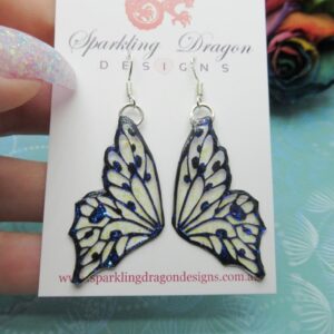 Sparkley Blue & Yellow Butterfly Double Wing Earrings  - Fairy Jewellery, Fun Gift for her Present Sparkly  - Resin with Glitter Finish