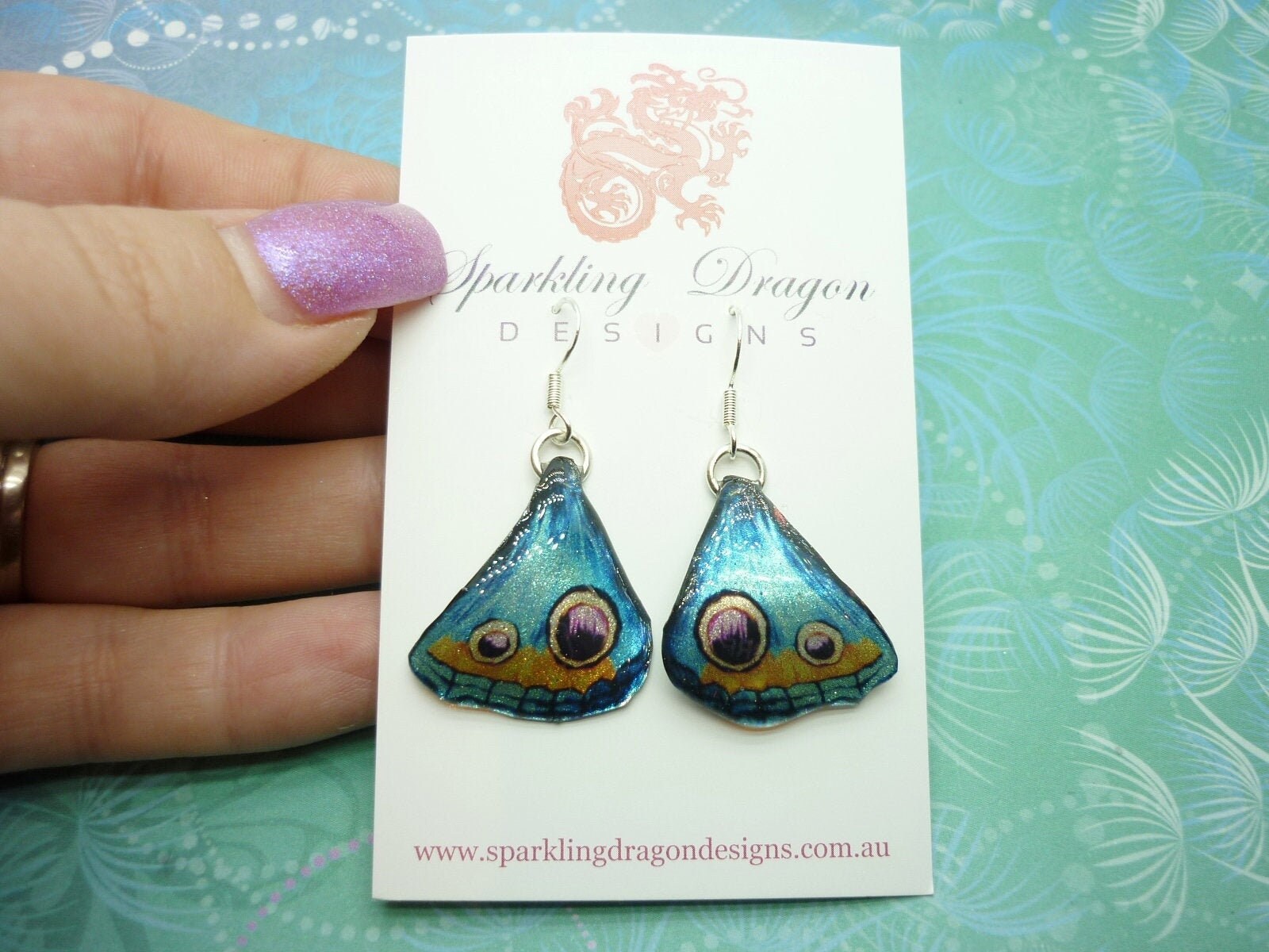 Butterfly Wing Blue Earrings - Fairy Jewellery, Fun Gift for her Fairy Wing Earrings - Sparkly - Rainbow Resin with Glitter Finish - Image 7