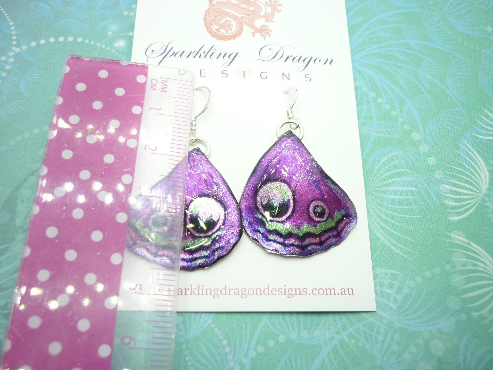 Butterfly Wing Purple Earrings - Fairy Jewellery, Fun Gift for her Fairy Wing Earrings - Sparkly - Rainbow Resin with Glitter Finish - Image 5