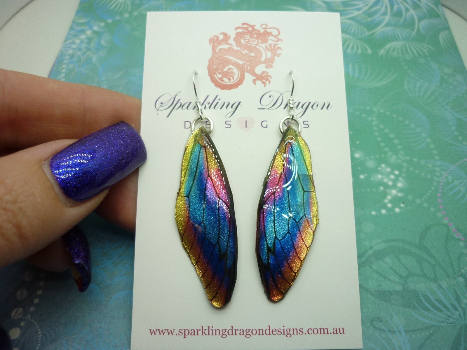 Butterfly Wing Earrings - Fairy Jewellery, Fun Gift for her Fairy Wing Earrings - Sparkly - Rainbow Resin with Glitter Finish Dragonfly