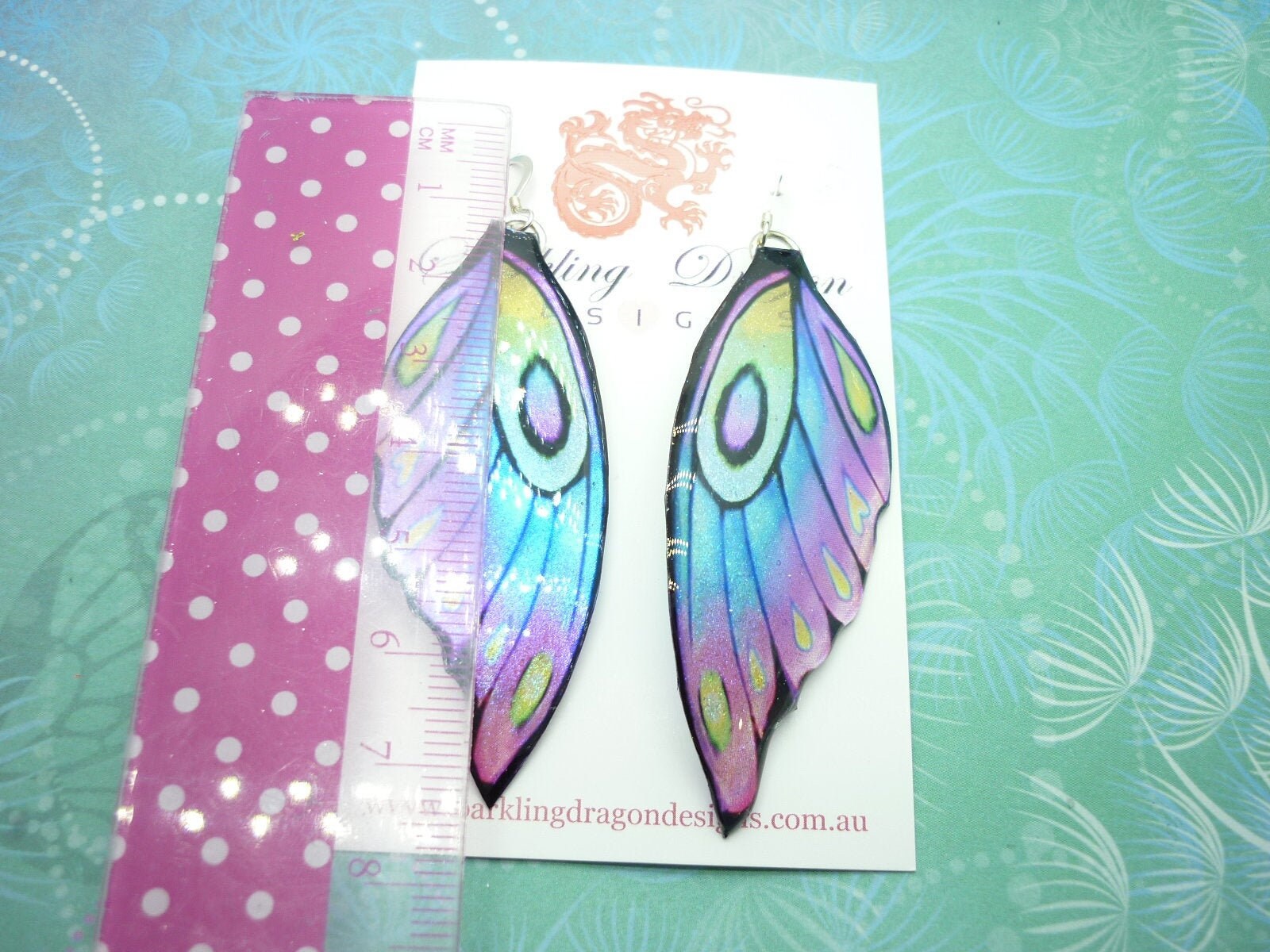 Butterfly Wing Earrings Pale Blue Purple Green Fairy Jewellery, Fun Gift for her Fairy Wing Earrings - Sparkly - Resin with Glitter Finish - Image 5