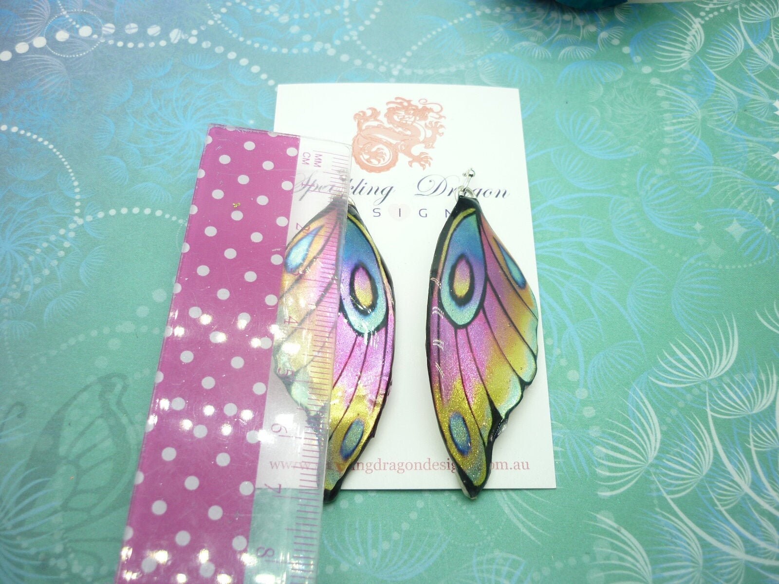 Butterfly Wing Earrings - Pale Rainbow Fairy Jewellery, Fun Gift for her Fairy Wing Earrings - Sparkly - Rainbow Resin with Glitter Finish - Image 6