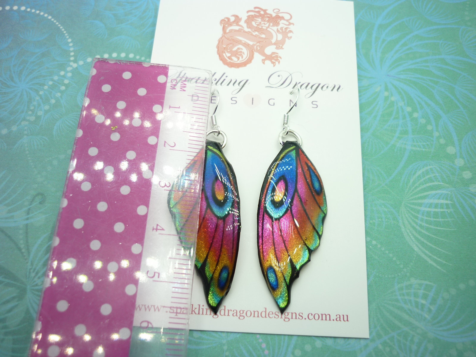 Butterfly Wing Earrings Rainbow - Fairy Jewellery, Fun Gift for her Fairy Wing Earrings - Sparkly - Resin with Glitter Finish - Image 5