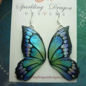 Butterfly Double Wing Earrings Purple & Blue - Fairy Jewellery, Fun Gift for her Fairy Wing Earrings - Sparkly - Resin with Glitter Finish