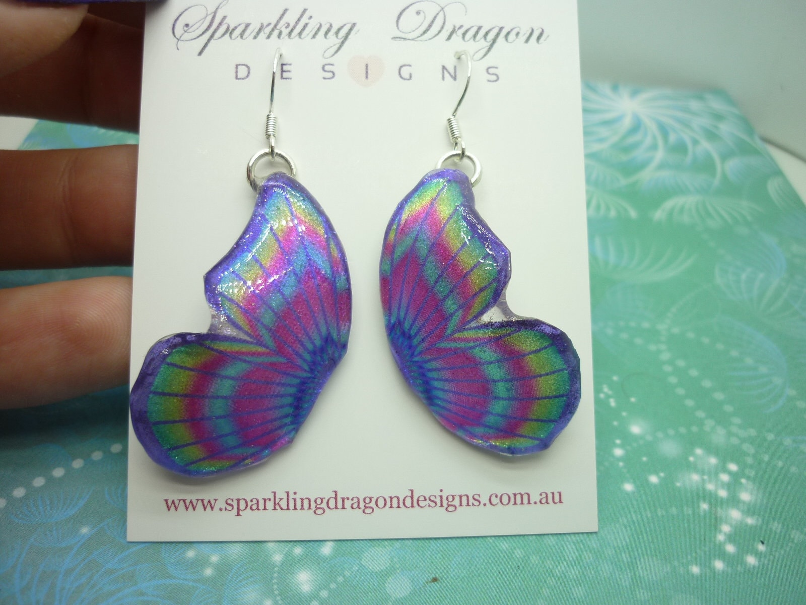 Butterfly Double Wing Earrings Purple & Pink - Fairy Jewellery, Fun Gift for her Fairy Wing Earrings - Sparkly - Resin with Glitter Finish - Image 3