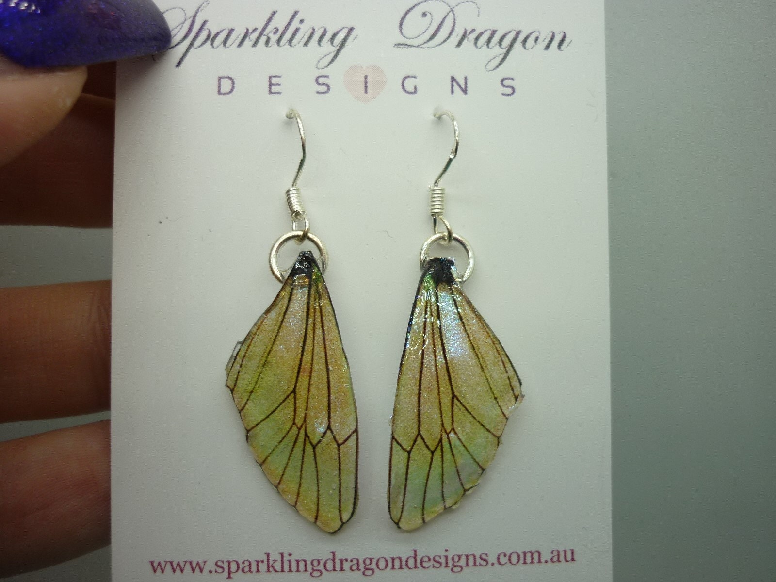 Butterfly Wing Earrings Pale Yellow - Fairy Jewellery, Fun Gift for her Fairy Wing Earrings - Sparkly - Resin with Glitter Finish - Image 6