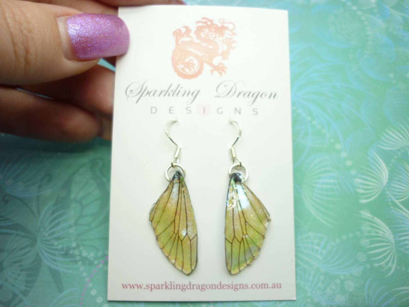 Butterfly Wing Earrings Pale Yellow - Fairy Jewellery, Fun Gift for her Fairy Wing Earrings - Sparkly - Resin with Glitter Finish - Image 3