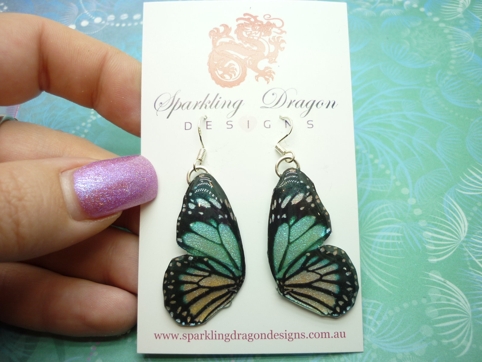 Butterfly Double Wing Earrings Blue and Yellow - Fairy Jewellery, Fun Gift for her Statement Present Sparkly - Resin with Glitter Finish - Image 3