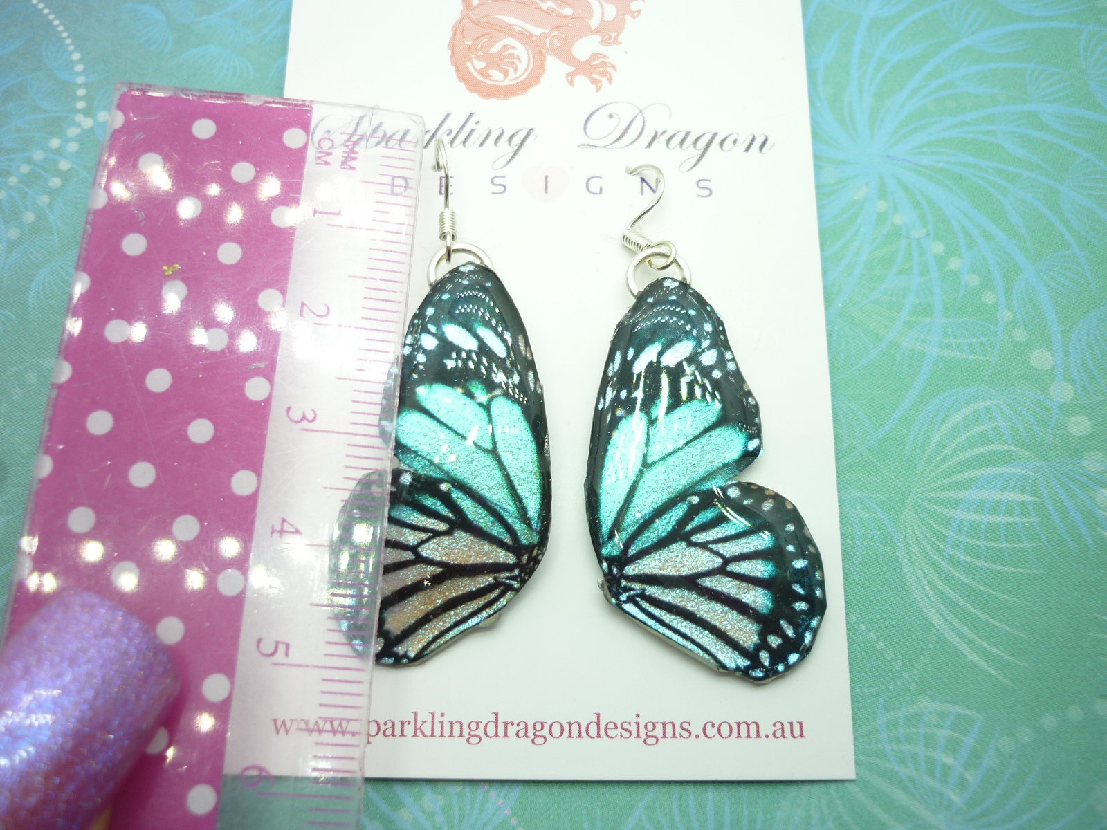 Butterfly Double Wing Earrings Blue and Yellow - Fairy Jewellery, Fun Gift for her Statement Present Sparkly - Resin with Glitter Finish - Image 5