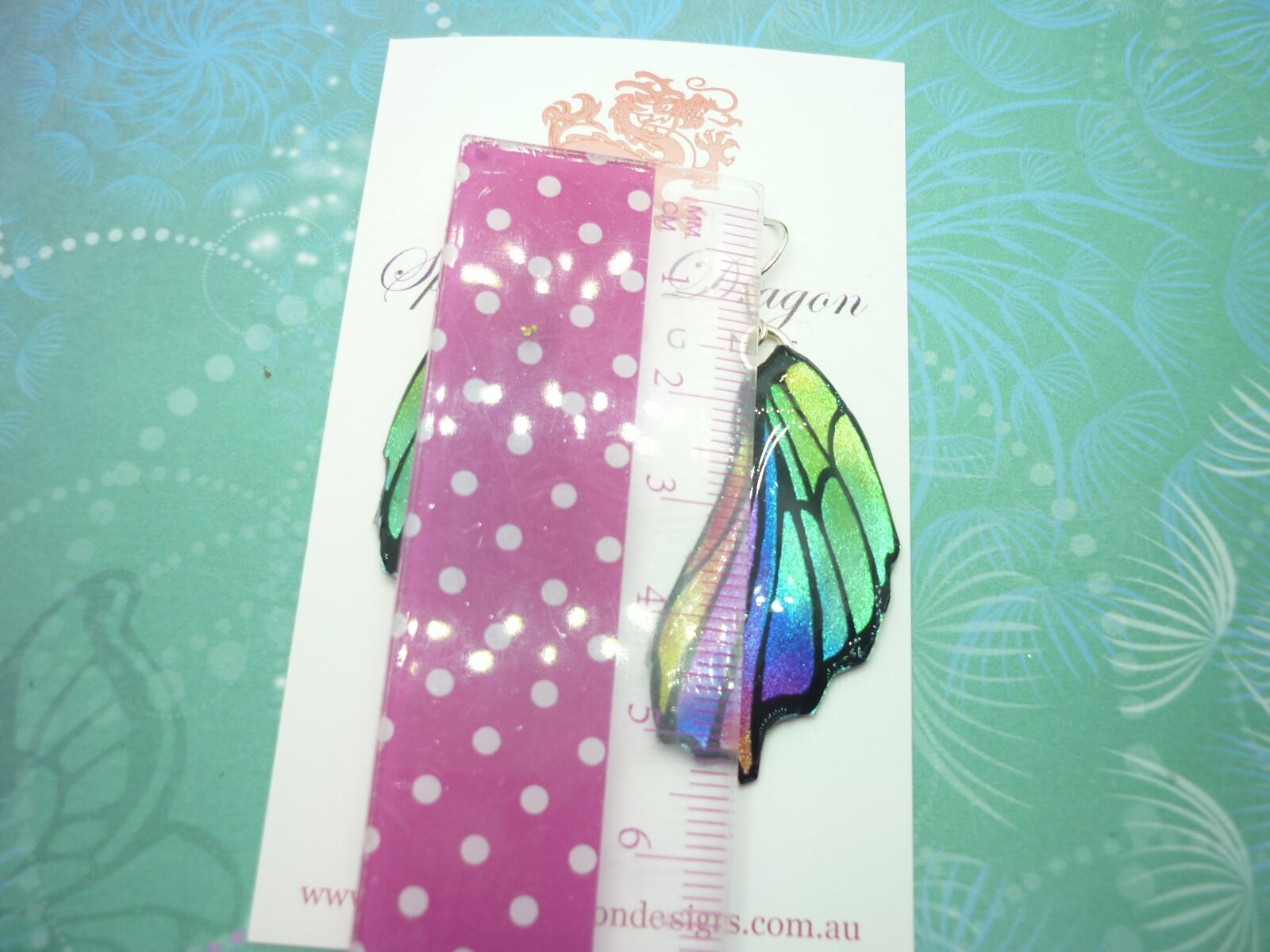 Butterfly Wing Earrings Green Purple Rainbow - Fairy Jewellery, Fun Gift for her Fairy Wing Earrings - Sparkly - Resin with Glitter Finish - Image 5
