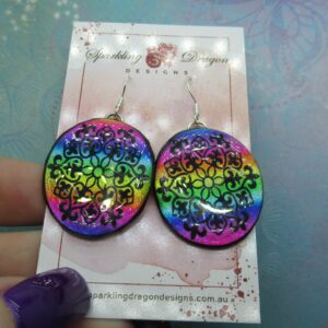 Elegant Motif Earrings Rainbow Colours - New Age Boho gift - Resin with Glitter Finish