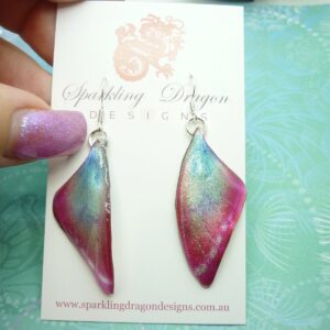 Butterfly Earrings Misty Morning Pink & Blue - Fairy Jewellery, Fun Gift for her Fairy Wing Earrings - Sparkly - Resin with Glitter Finish