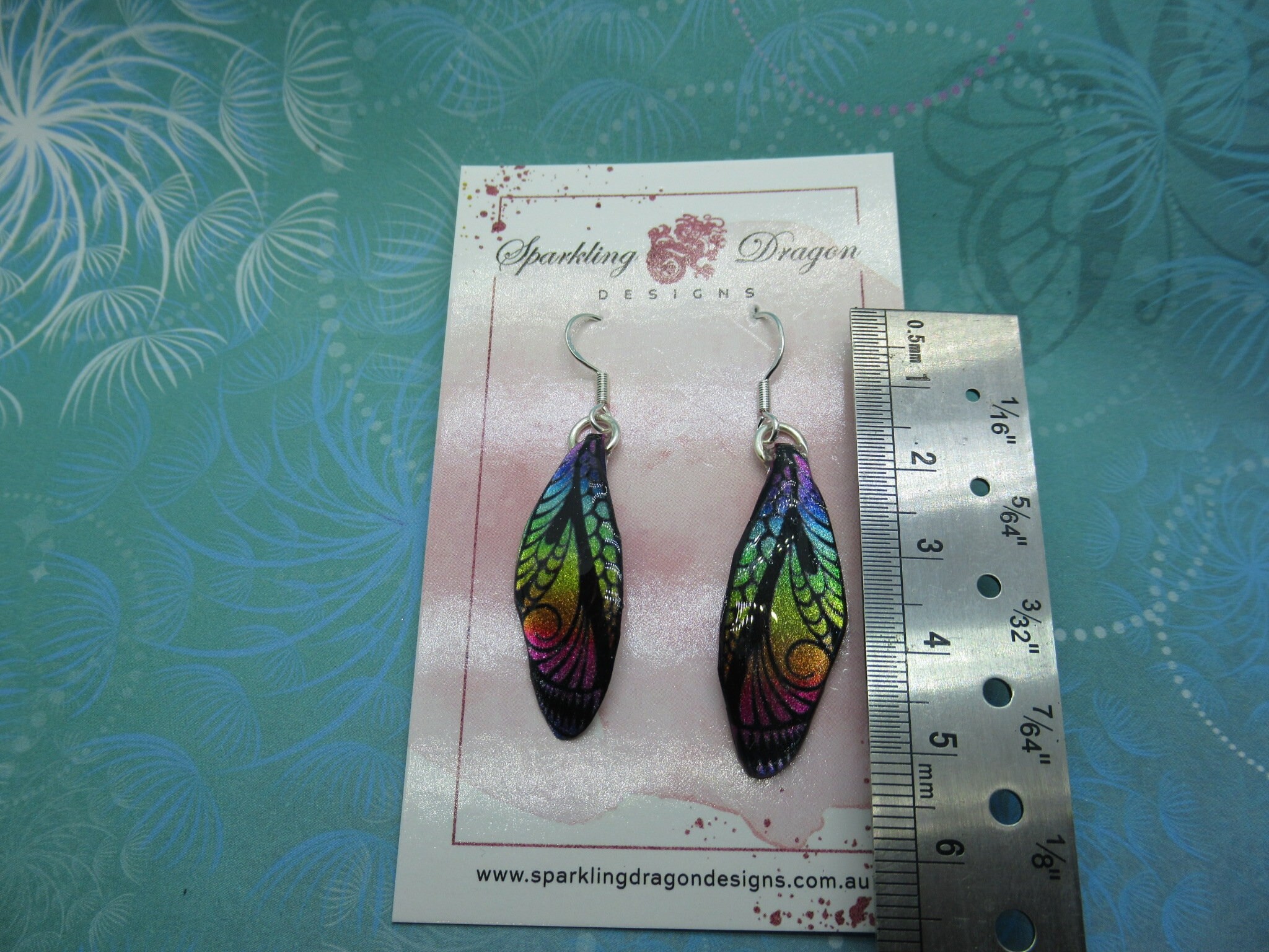 Butterfly Earrings Rainbow & Black Sparkle - Fairy Jewellery, Fun Gift for her Fairy Wing Earrings - Sparkly - Resin with Glitter Finish - Image 4