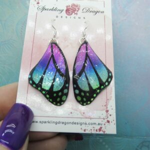 Butterfly Earrings Blue, Purple, Pink - Fairy Jewellery Fun Gift for Fairy Wing Earrings - Sparkly - Resin with Glitter Finish