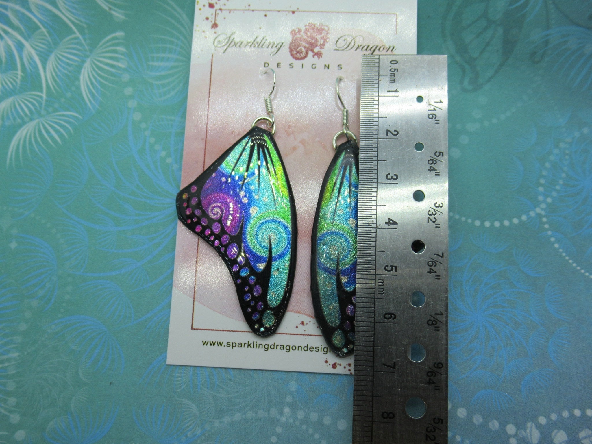 Butterfly Earrings Swirling Purple Blue Rainbow - Fairy Jewellery Fun Gift for her, Statement Present Sparkly - Resin with Glitter Finish - Image 4