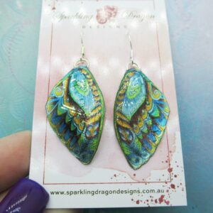 Butterfly Earrings Stained Glass Blue Yellow & Green- Fairy Jewellery, Gift for her Statement Present Sparkly - Resin with Glitter Finish