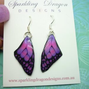 Butterfly Wing Earrings Pink & Purple Fairy Jewellery Sparkly Resin with Glitter Finish Gift for Her, Handmade Statement Fairy Wing Earrings