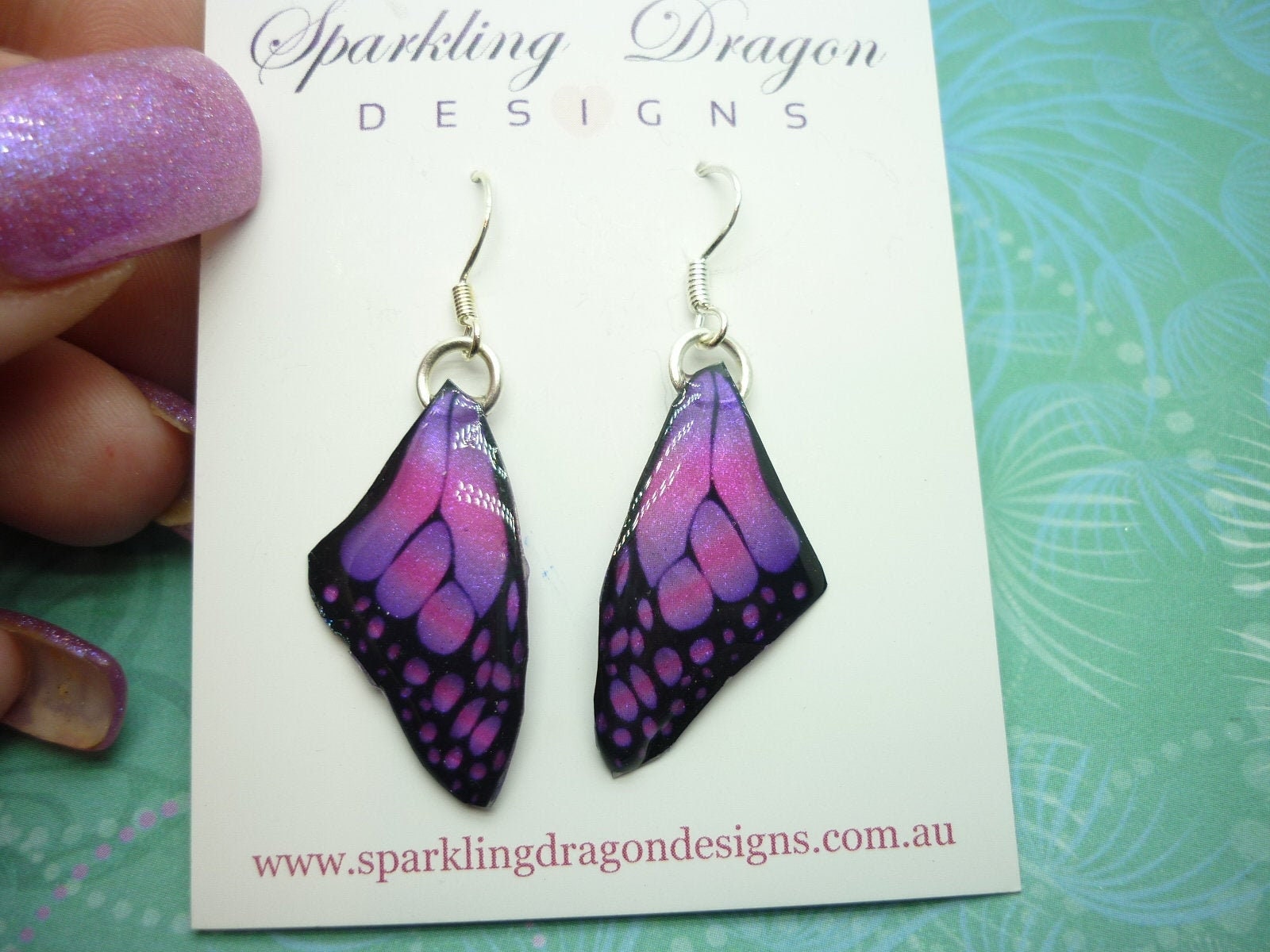 Butterfly Wing Earrings Pink & Purple Fairy Jewellery Sparkly Resin with Glitter Finish Gift for Her, Handmade Statement Fairy Wing Earrings