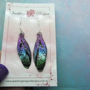 Butterfly Earrings Patterned, Pink to Green - Fairy Jewellery Fun Gift for her Fairy Wing Earrings - Sparkly  - Resin with Glitter Finish