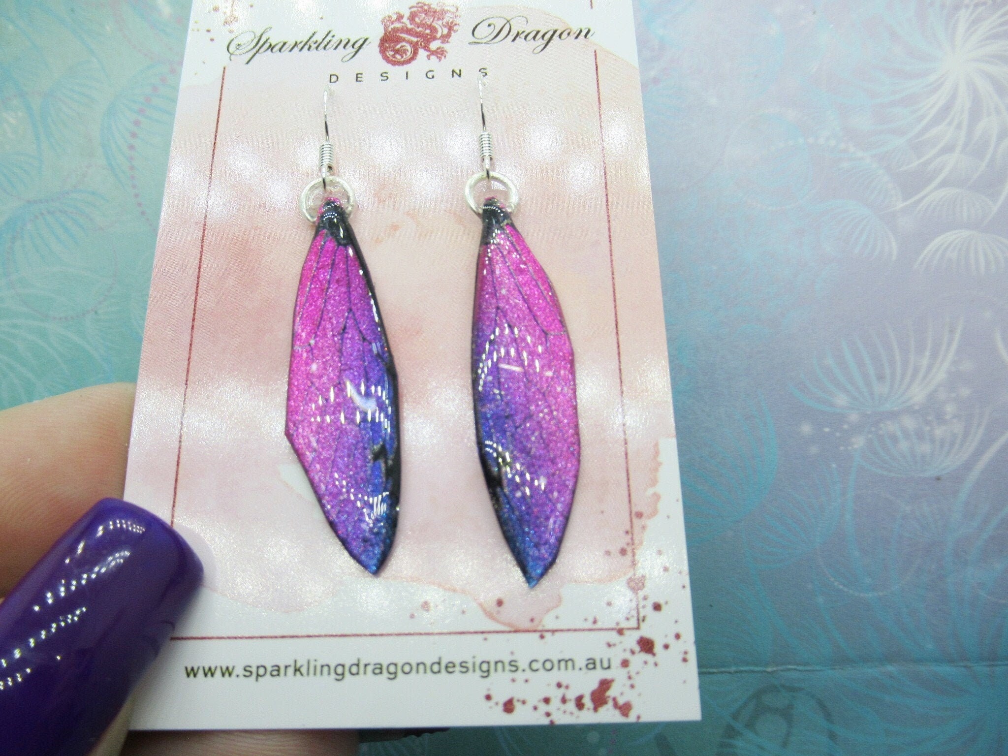 Butterfly Earrings Pink & Purple - Fairy Jewellery, Fun Gift for her Fairy Wing Earrings - Sparkly - Resin with Glitter Finish