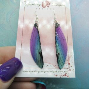Butterfly Earrings Pale Blue to Pink - Fairy Jewellery, Fun Gift for her Fairy Wing Earrings - Sparkly - Resin with Glitter Finish