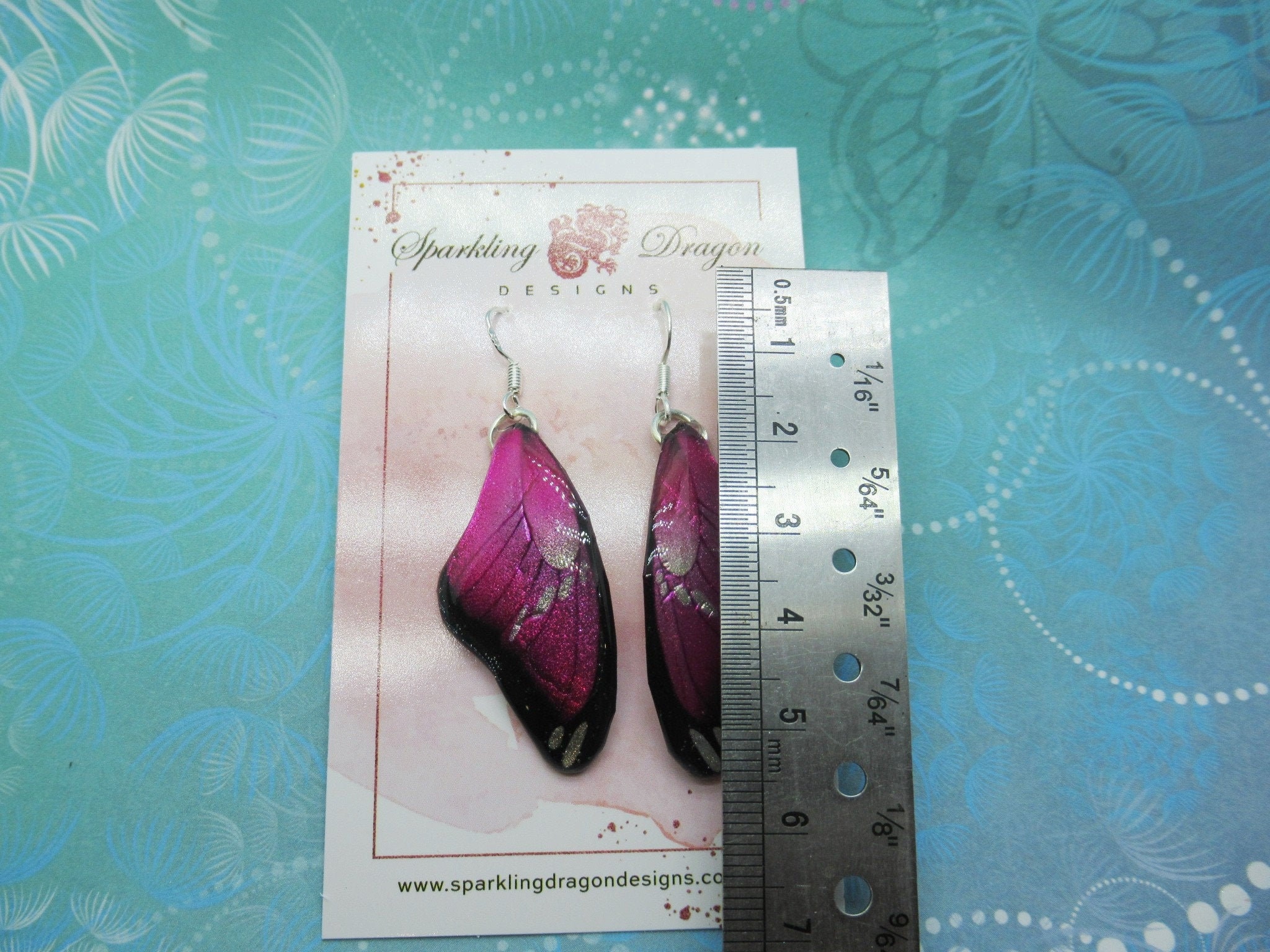 Butterfly Earrings Pink and Black - Fairy Jewellery, Fun Gift for her Fairy Wing Earrings - Sparkly - Resin with Glitter Finish - Image 4